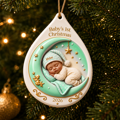 Baby’s First Christmas Moon Ornament - Real 3D Raised Ornament