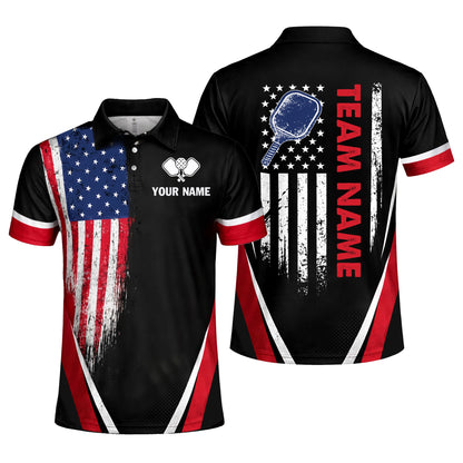 Custom Pickleball Polo Shirt USA Flag Personalized Name