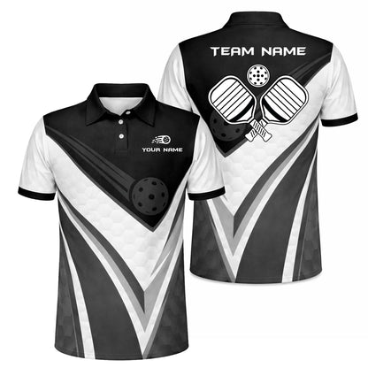 Custom Pickleball Polo Shirt Black White Personalized Name Performance Sports Polo for Men Women