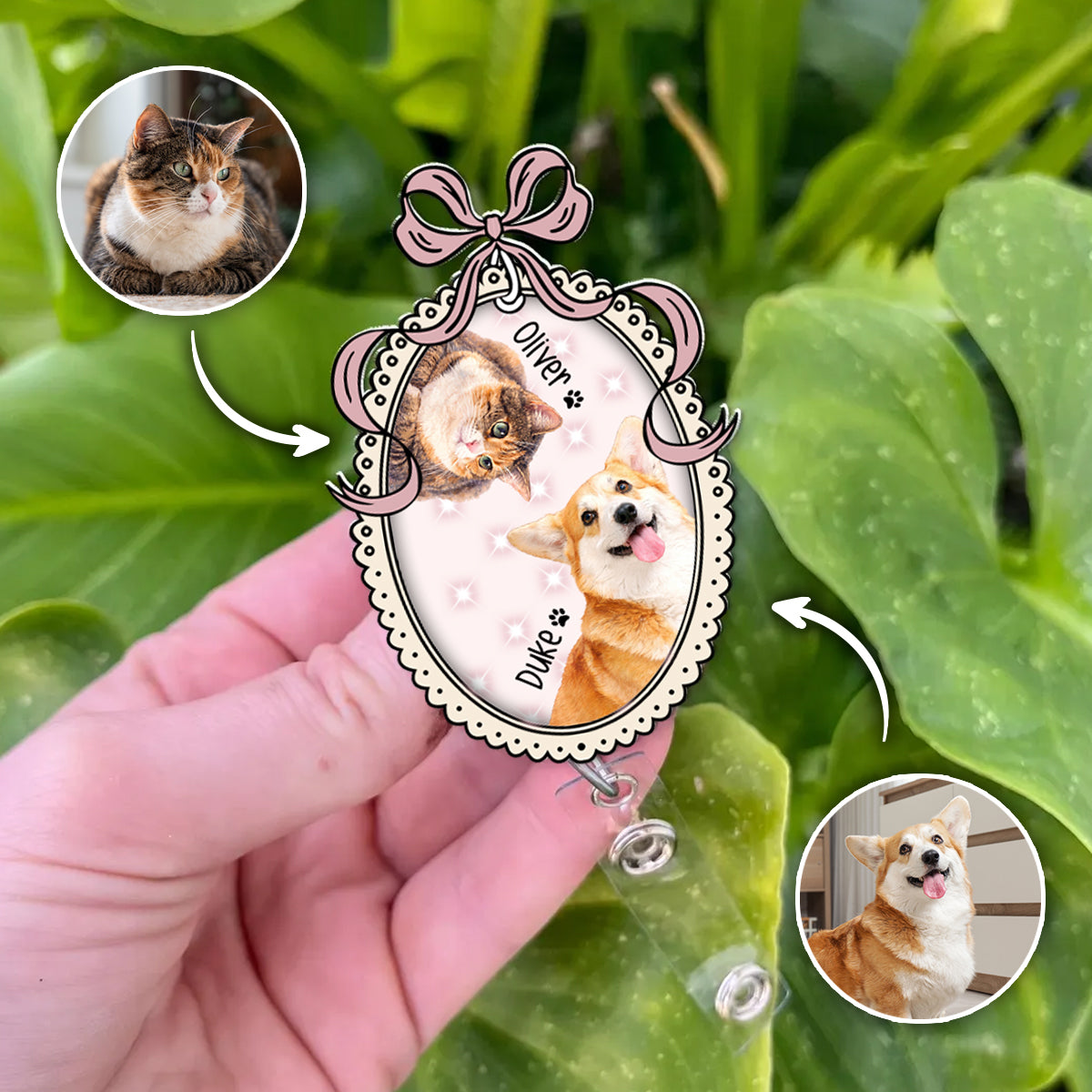 Custom Pet Watercolor Photo -Personalized Badge Reel
