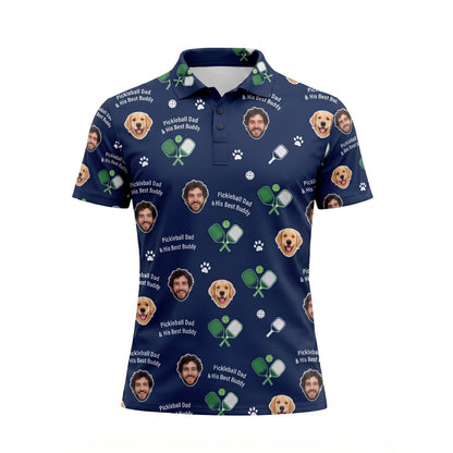 Custom Photo Pickleball Dad & Dog Polo Shirt Navy