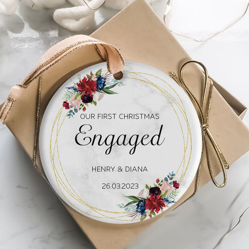 First Christmas Engaged Tropical Flowers - Personalized Ornament - Christmas Gift 2_b28a268d-164e-464a-9e9f-707242d23b79.jpg