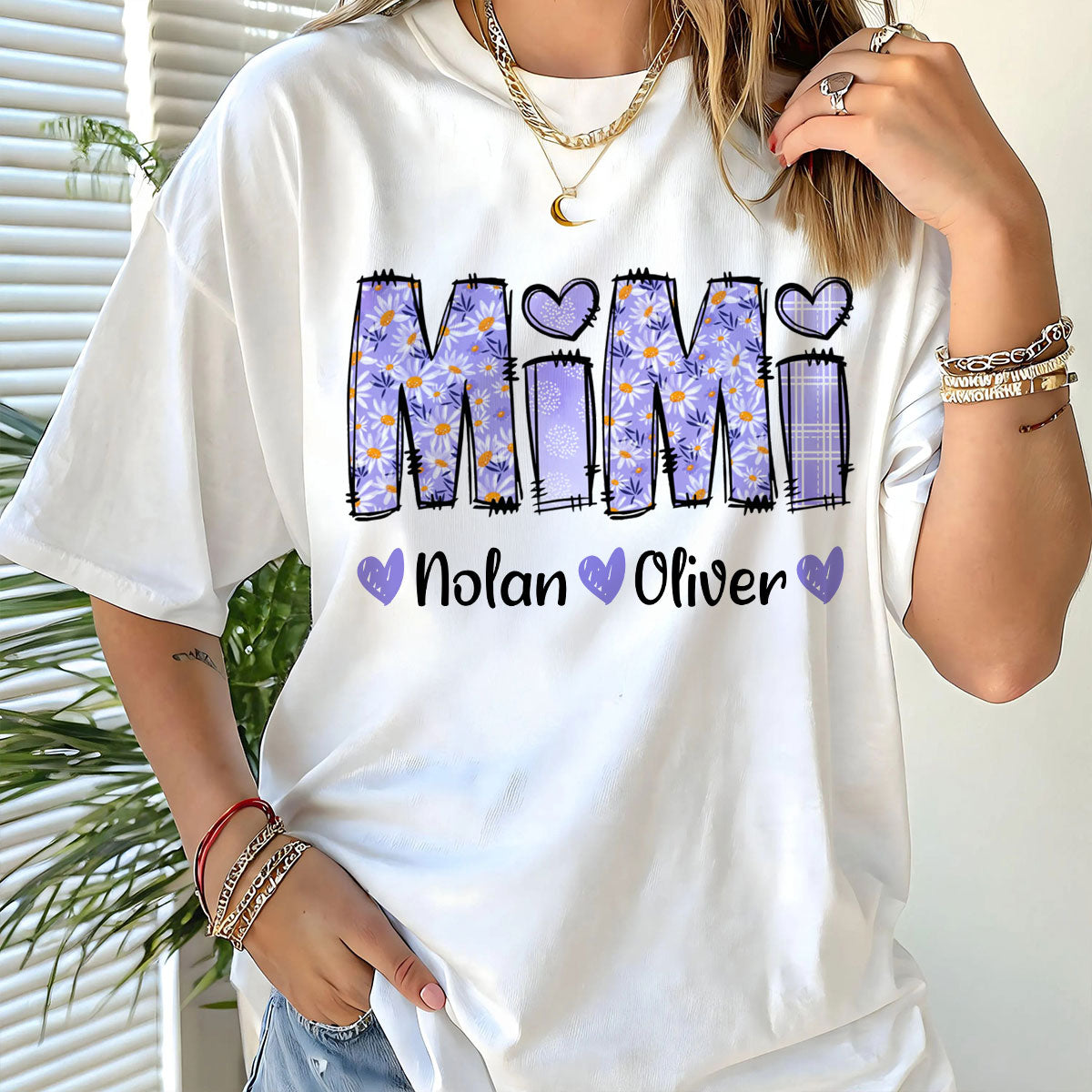 Custom Gigi Purple Daisy With Grandkids - Personalized Mother's Day Shirt