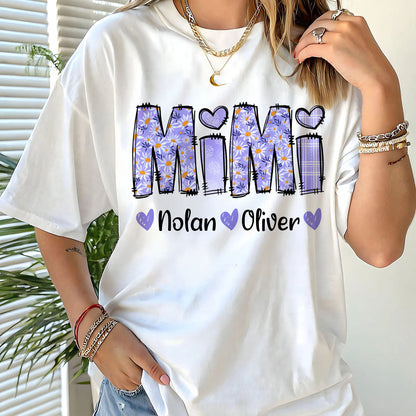 Custom Gigi Purple Daisy With Grandkids - Personalized Mother's Day Shirt