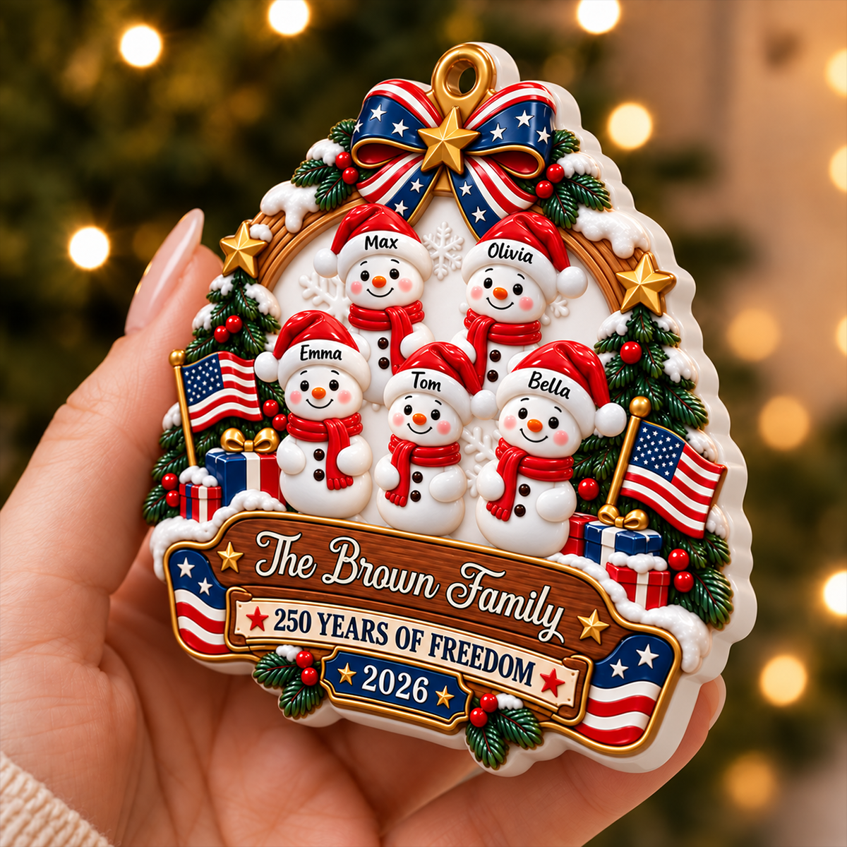 250th Anniversary Christmas Our Snowman Family - Real 3D Raised Ornament
