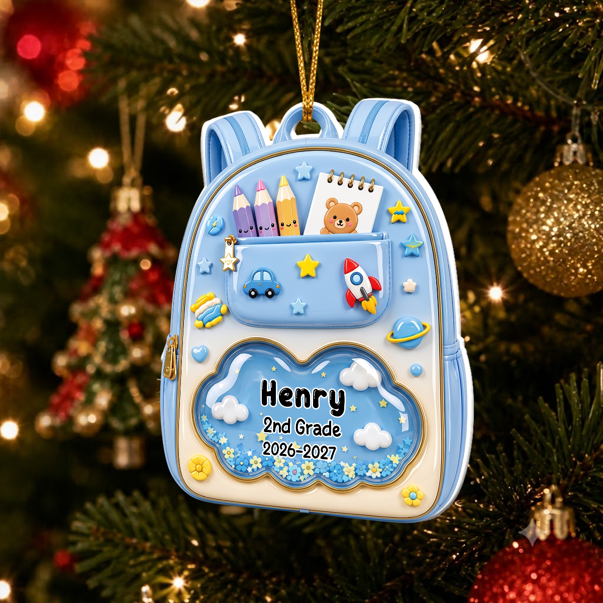 School Year Backpack Ornament - Real 3D Raised Ornament