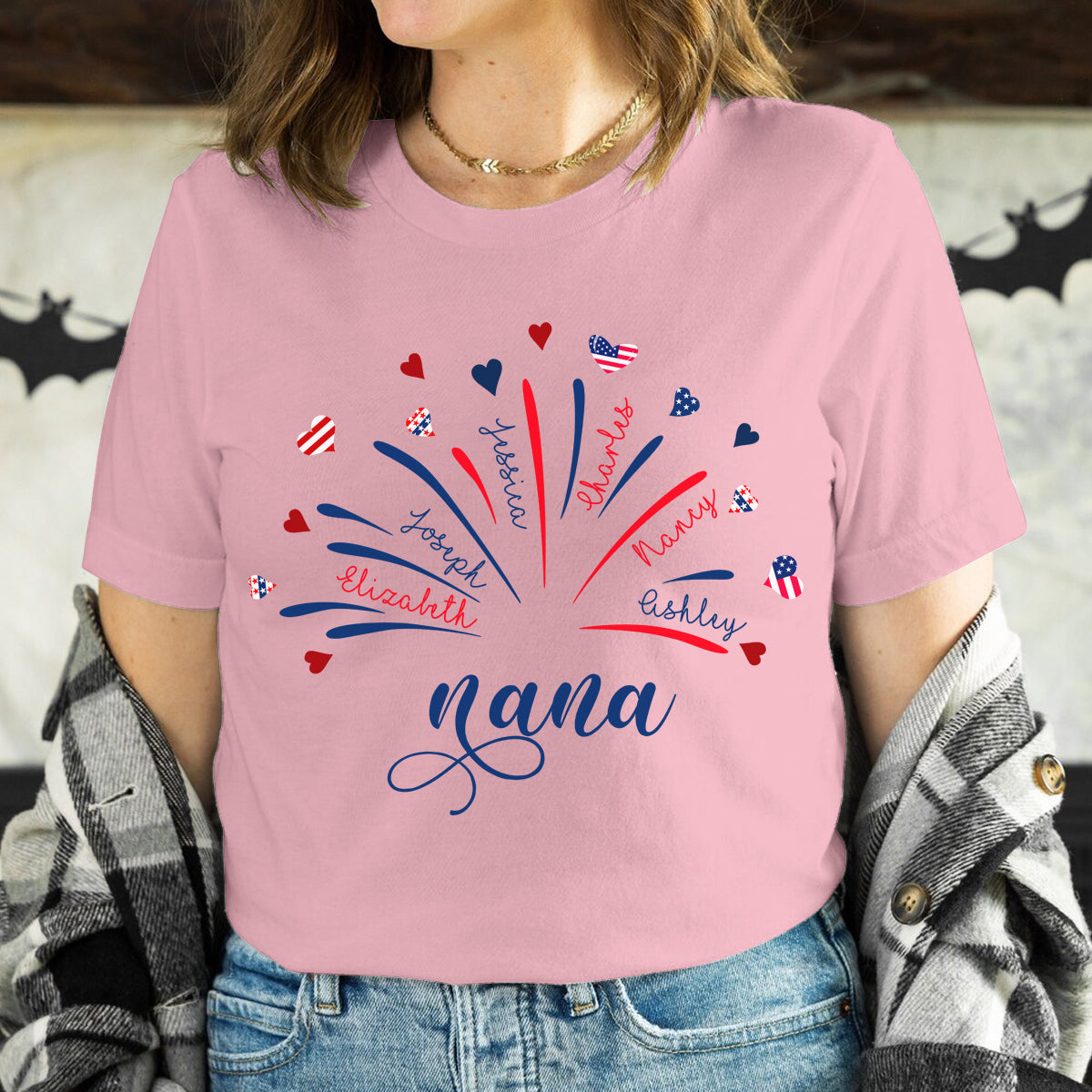 Firework America Flag Grandma And Kids - Personalized T-Shirt