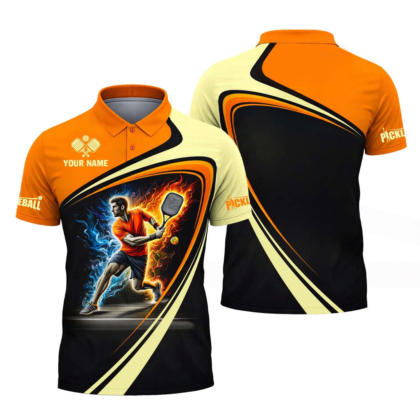 Pickleball Polo Shirt Custom Name Performance Sport Shirt Fire Ice Player Design Unisex