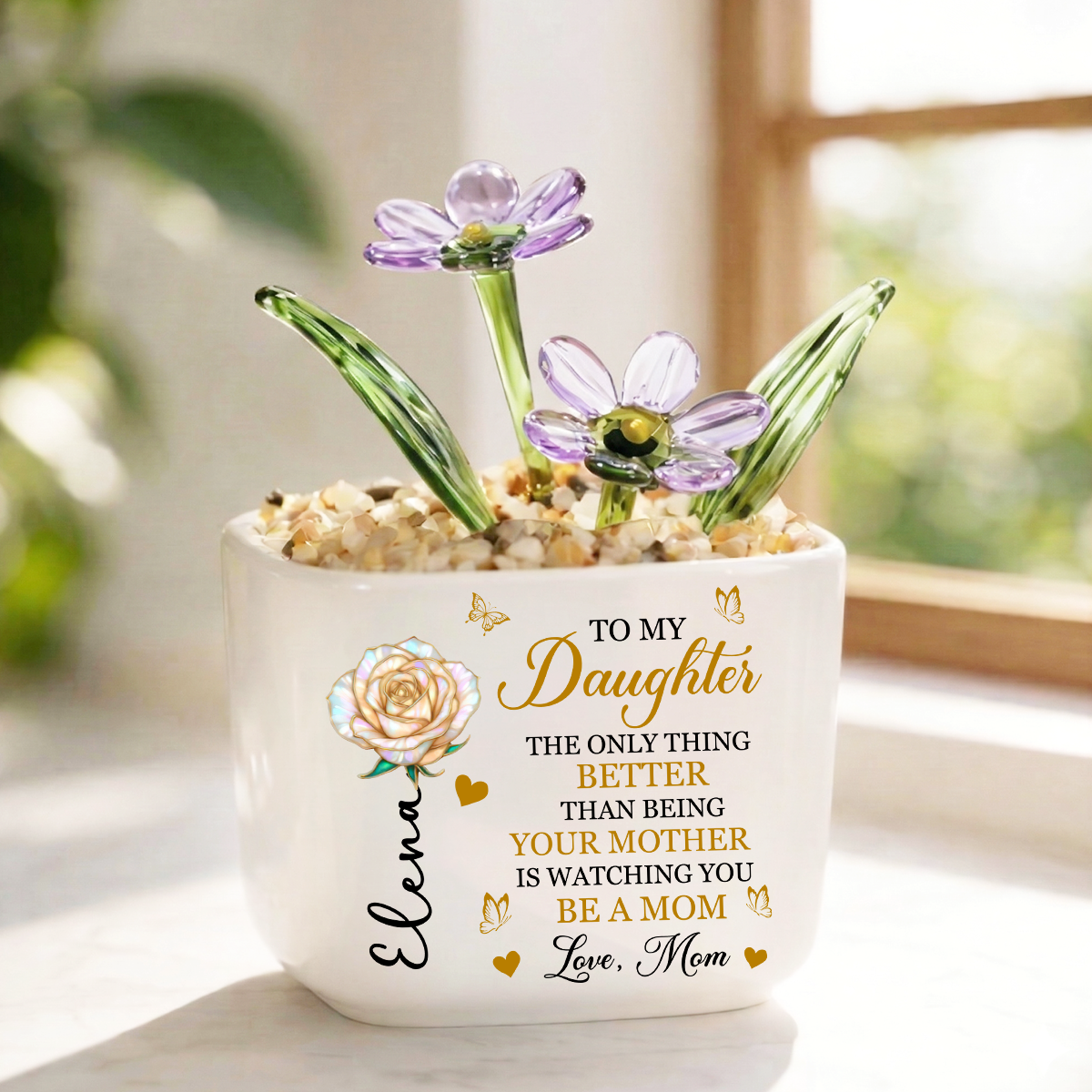 Being Your Mother Personalized Glass Everlasting Flowers