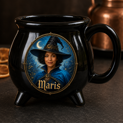 Custom Photo Halloween Black Ceramic Witch Mug - Personalized Halloween Gifts For Wife, Daughter, Besties, Sisters, Mom, Yourself
