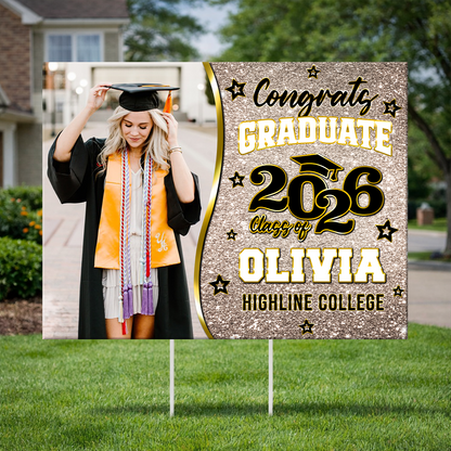 Class Of 2026 Glitter Yard Sign - Personalized Lawn Sign