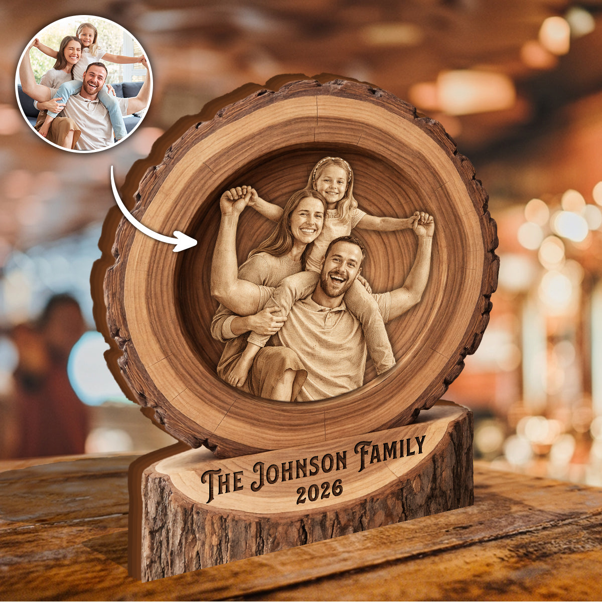 Family Wood Engraved Portrait - Personalized Picture Frame