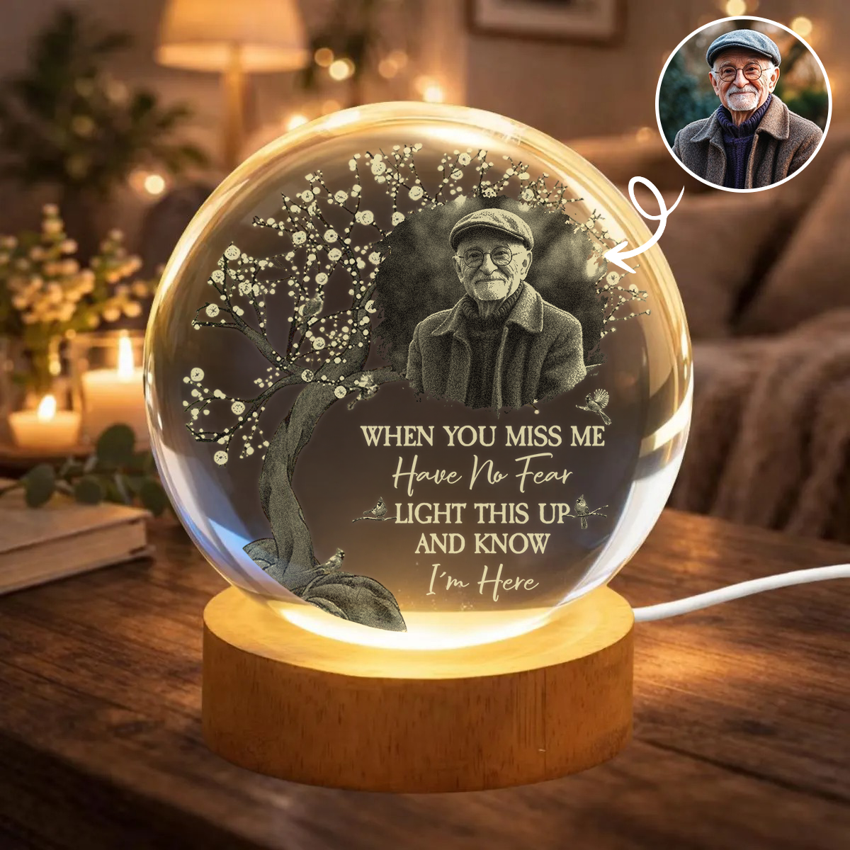Custom Photo When You Miss Me - Personalized Crystal Globe Lamp