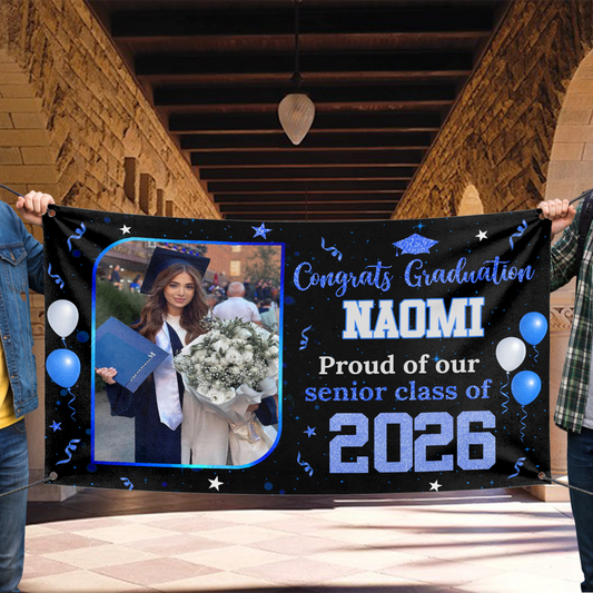 Personalized Graduation Banner, Graduation Party Decorations - Congratulations Photo Banner, Class of 2026 Banner