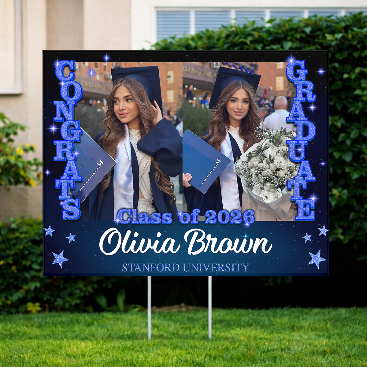 Custom Photo Yard Sign - Glitter Class Of 2026 - Graduation Lawn Sign Party