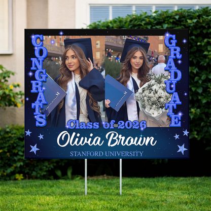 Custom Photo Yard Sign - Glitter Class Of 2026 - Graduation Lawn Sign Party