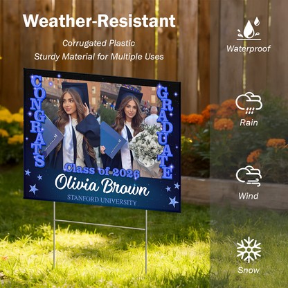 Custom Photo Yard Sign - Glitter Class Of 2026 - Graduation Lawn Sign Party