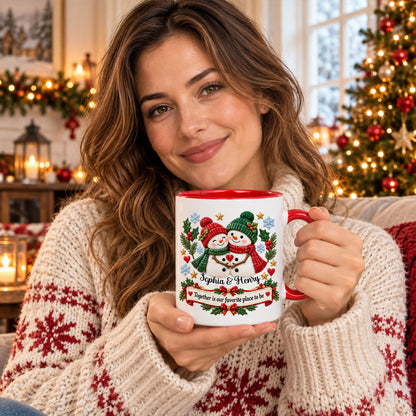 Christmas Snowman - Personalized Custom Accent Mug - Christmas Gift For Couples
