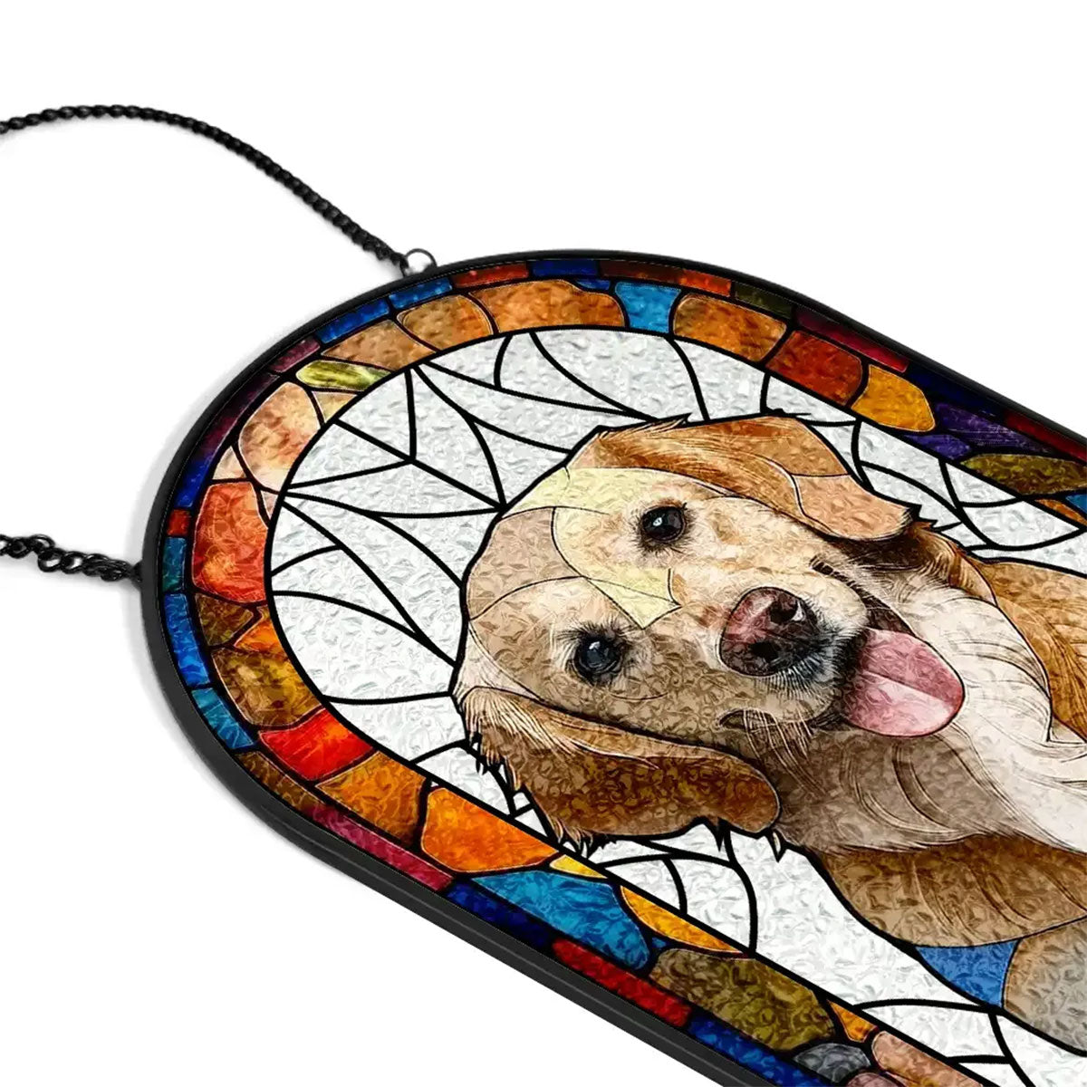 Portrait Dog Cat Family - Personalized Rounded Rectangle Stained Glass Suncatcher