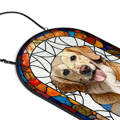 Portrait Dog Cat Family - Personalized Rounded Rectangle Stained Glass Suncatcher