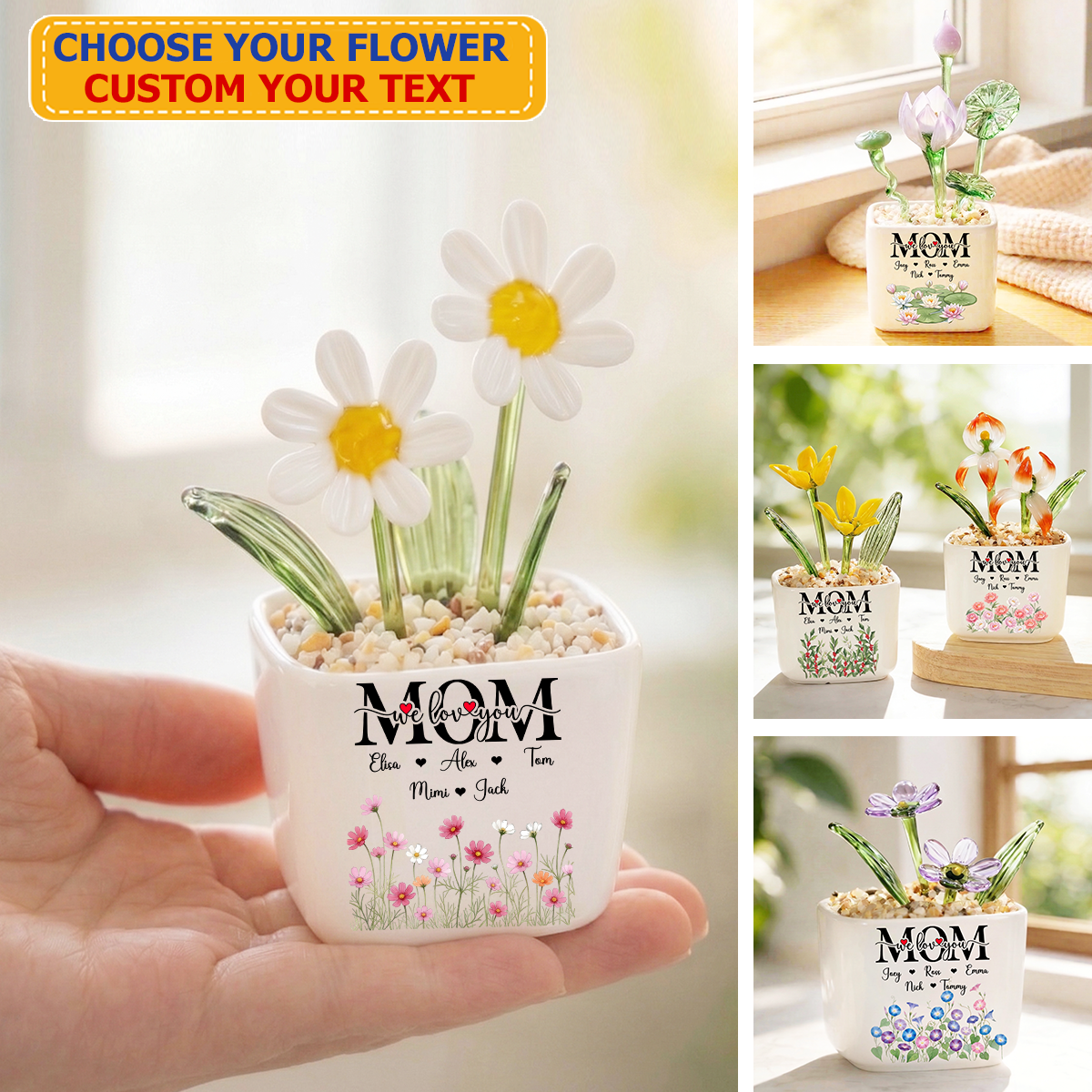 Mom We Love You - Personalized Glass Everlasting Flowers
