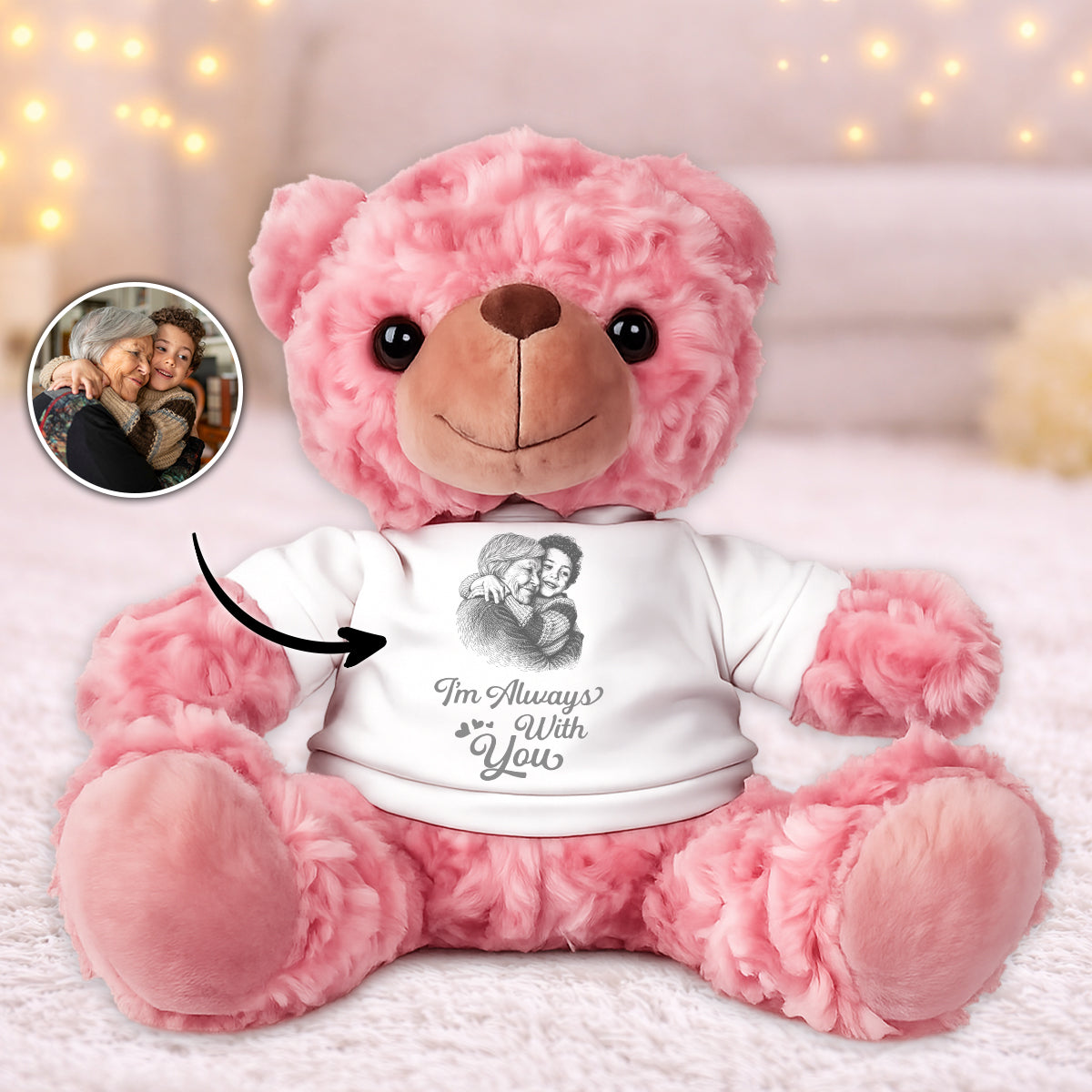 A Cuddle From Heaven - Pencil Sketch Photo Teddy Bear