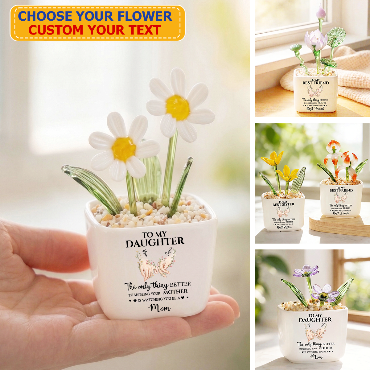 Holding Hands - Personalized Glass Everlasting Flowers