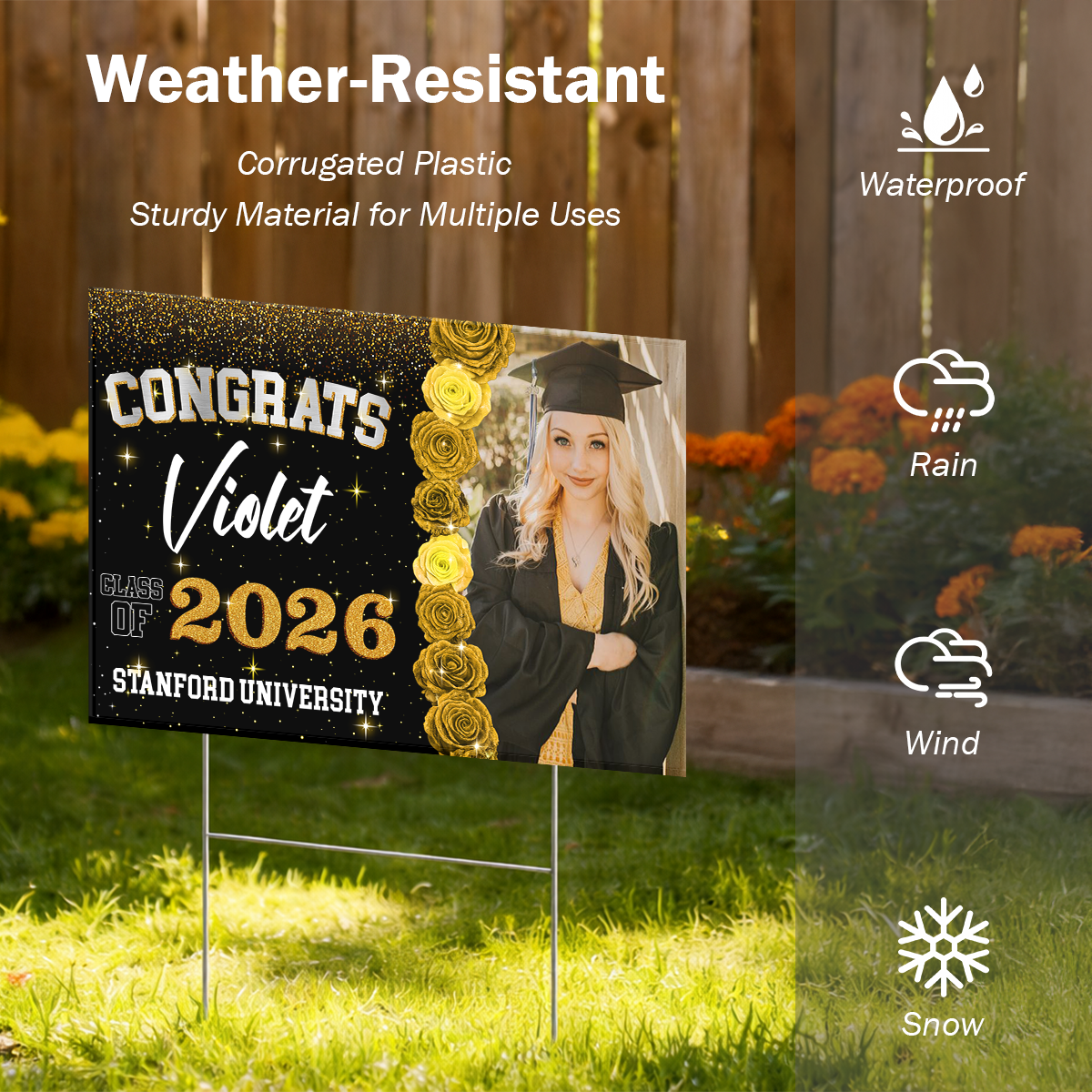 Class Of 2026 Rose Custom Photo Yard Sign - Personalized Lawn Sign