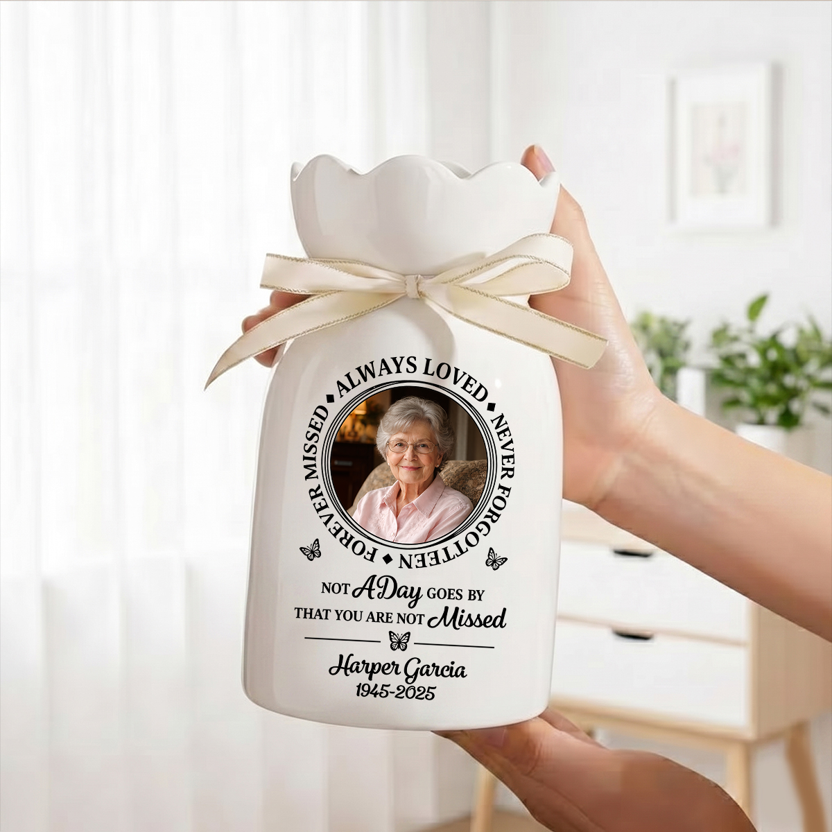 Always Loved Personalized Custom Ribbon Tie Flower Vase