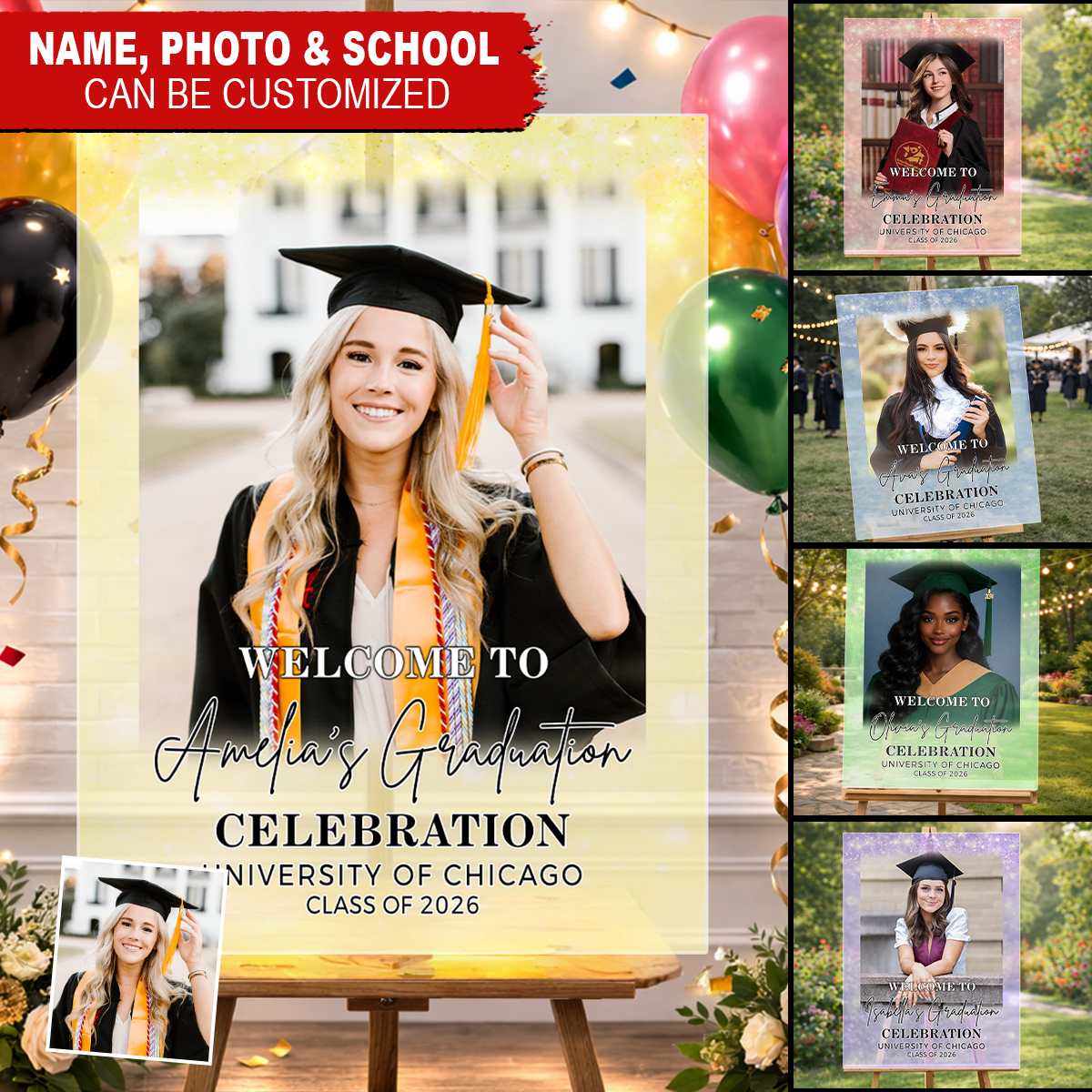 Glitter Graduation Personalized Acrylic Welcome Sign