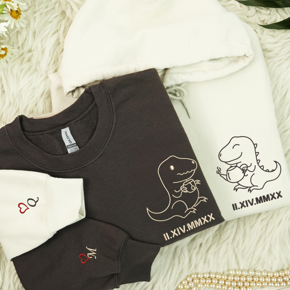 Tea-Rex Embroidered Apparel, Embroidered Roman Numeral Matching Couple Shirt, Gifts For Couples 2_f920c6b0-8a38-4983-9d98-b6e7688cb319.png