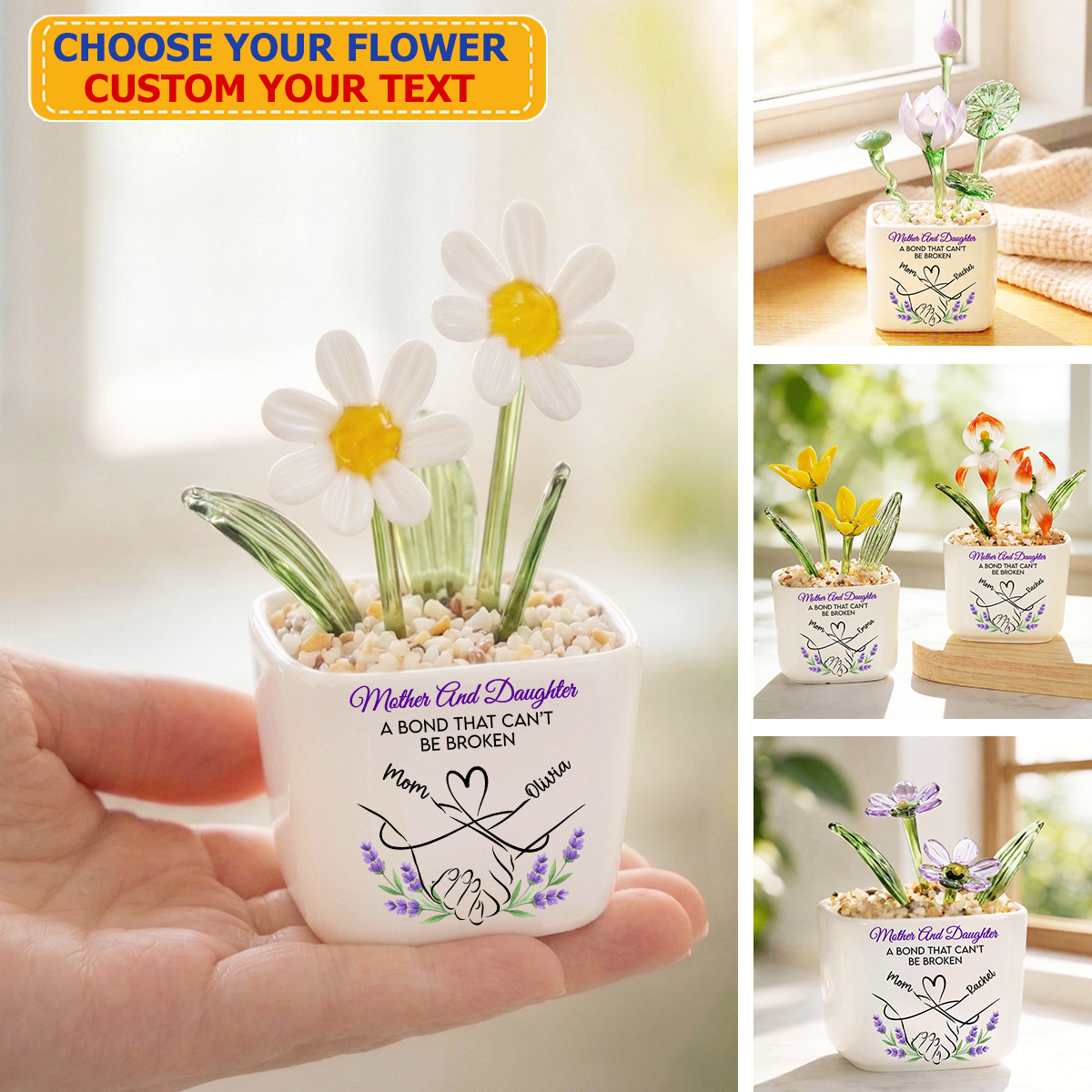 Holding Hands - Personalized Glass Everlasting Flowers