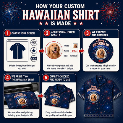 4th of July Fireworks Pet Photo Hawaiian Shirt - How it is made