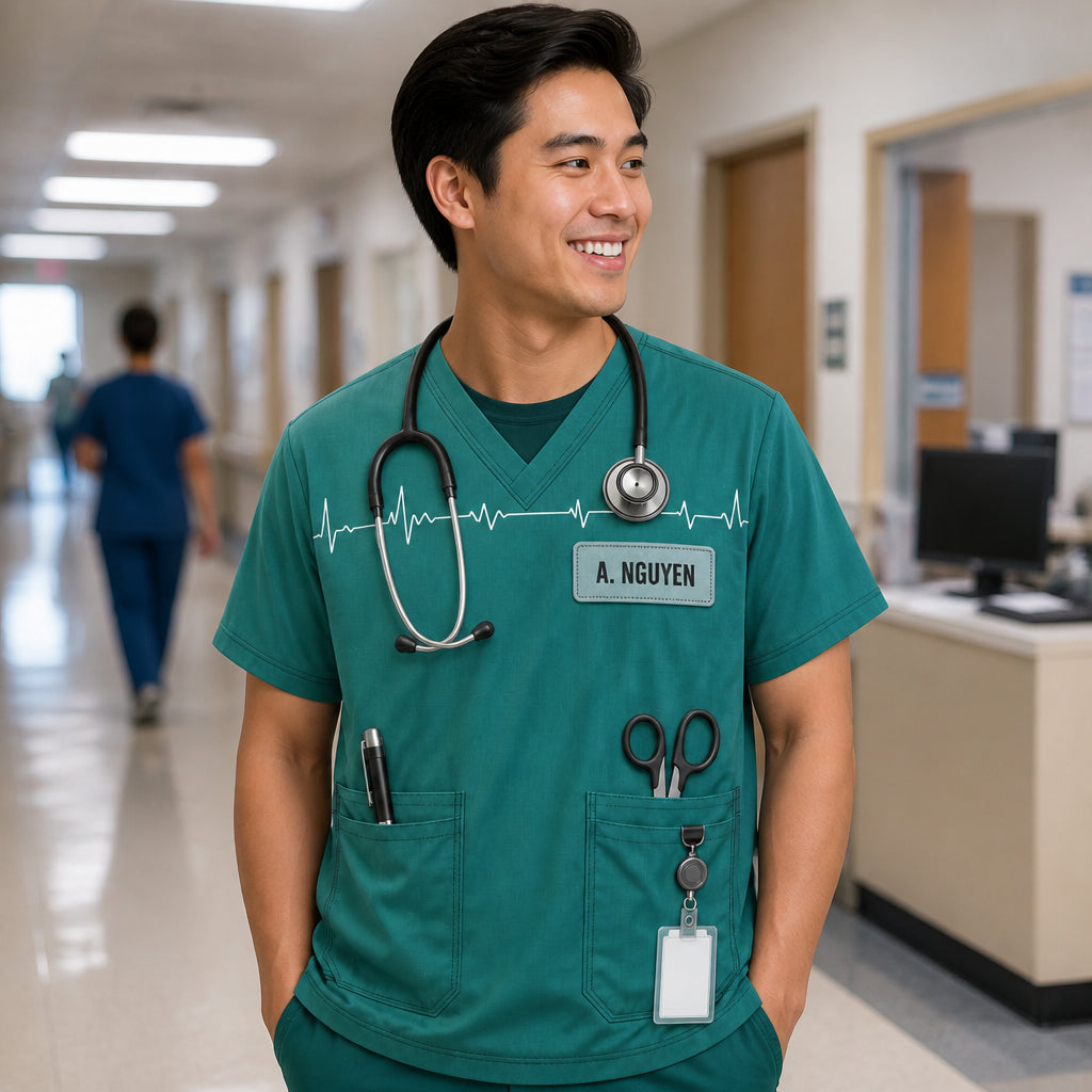 Personalized Scrubs AOP T‑Shirt with Name Patch - Personalized T-Shirt - All Over Printed 2ad11d65-b19f-45b0-8a4e-f1d0e757c701.jpg