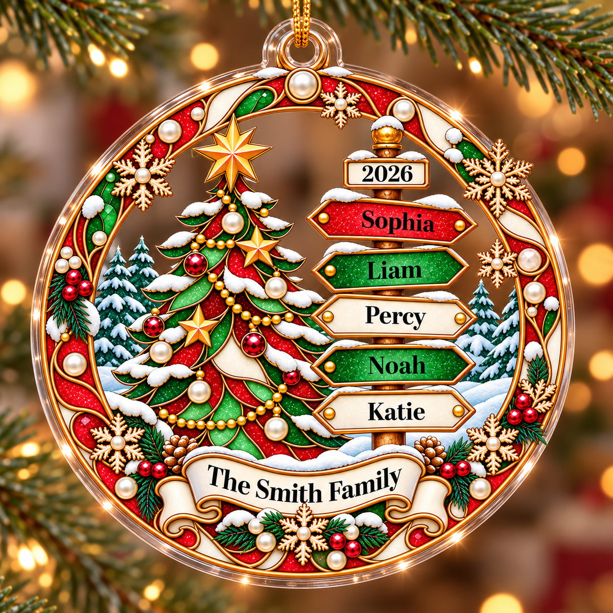 Family Name Sign Post 2D Flat Printed - Personalized Acrylic Ornament - Christmas Tree Decor For Family 2c59951b-903b-47f9-bd2f-97c95a1d081d-3.png