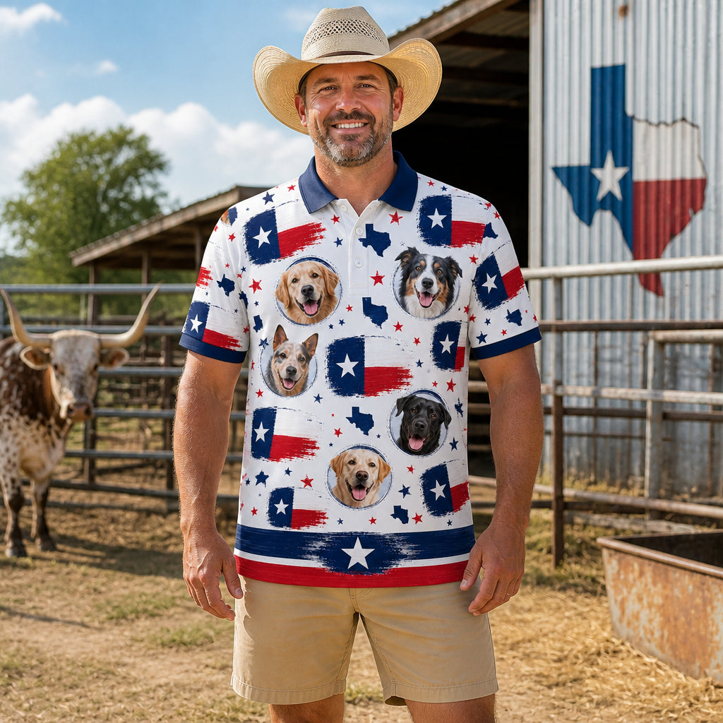 Custom Pet Photo Texas Flag Shirt - Lifestyle 1