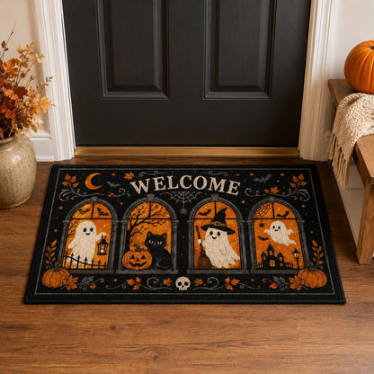 Halloween Welcome Doormat, Spooky Ghost and Black Cat Mat, Witch Pumpkin Front Door Decor, Fall Porch Mat, Haunted Housewarming Gift Decor 2d5d26d1-4aa8-4f17-86be-3652b1ff07a3-2.jpg