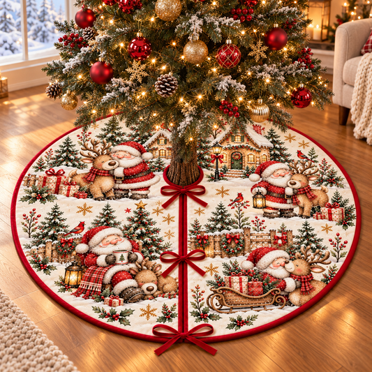 Vintage Santa Tree Skirt with Ribbon Ties, Woodland Christmas Tree Base Cover, Cozy Traditional Holiday Decor 2d75f6eb-b382-45c8-8f01-190e3420a617-banner-1.png
