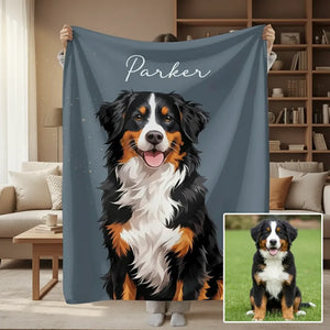 Custom Pet Photo Blanket, Personalized Dog Portrait Blanket
