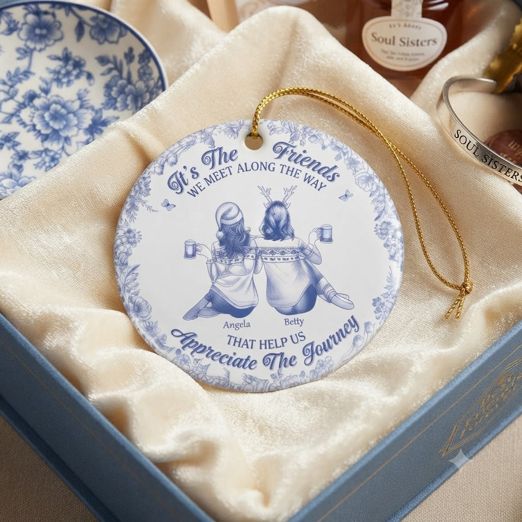 Friends We Meet Along The Way Toile De Jouy Besties - Personalized Circle Ceramic Ornament 2f2a52fb-1b00-439f-8764-4a60f58fc737-fc1cddb5-e2e3-4df4-aad1-c5409d6478a7.jfif