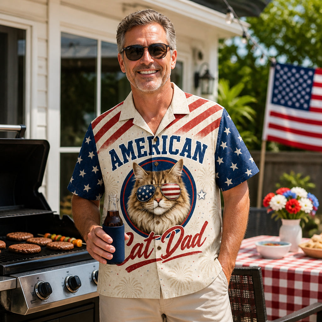 American Cat Dad – Patriotic Hawaiian Shirt - Lifestyle 1