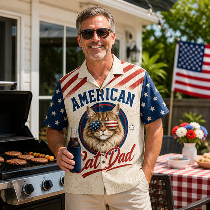 American Cat Dad – Patriotic Hawaiian Shirt - Lifestyle 1