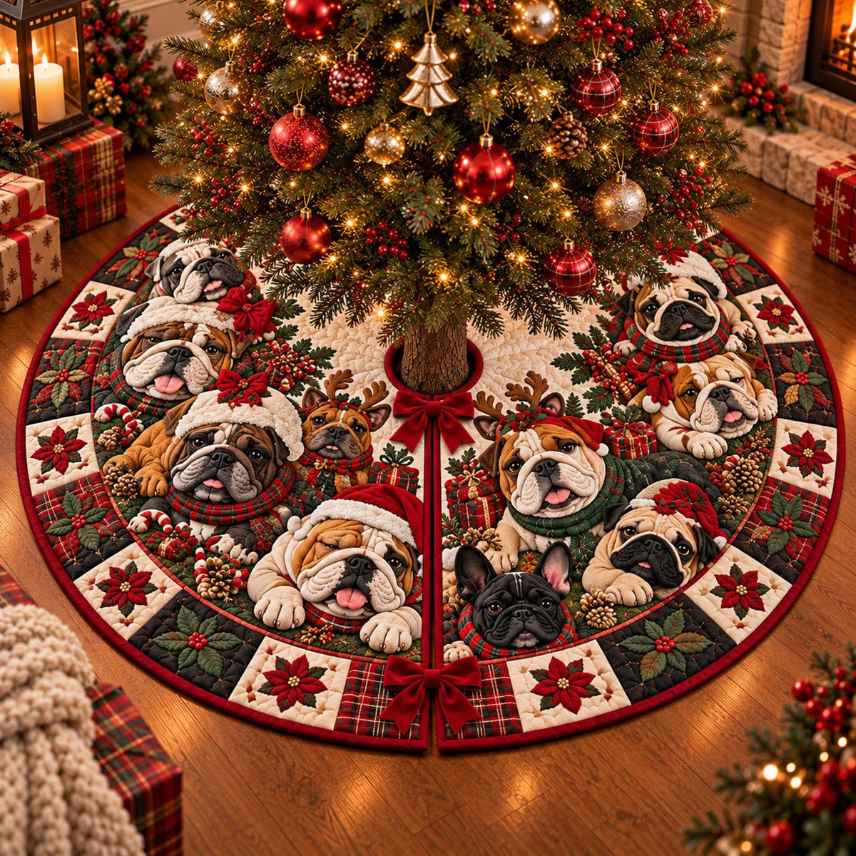 Quilted Bulldog Christmas Tree Skirt – Festive Bulldog Design with Holly & Red Bows, Cozy Holiday Decor, Christmas Gift for Dog Lovers 2fde9881-f686-4129-80fb-e4af6c052962-2.jpg