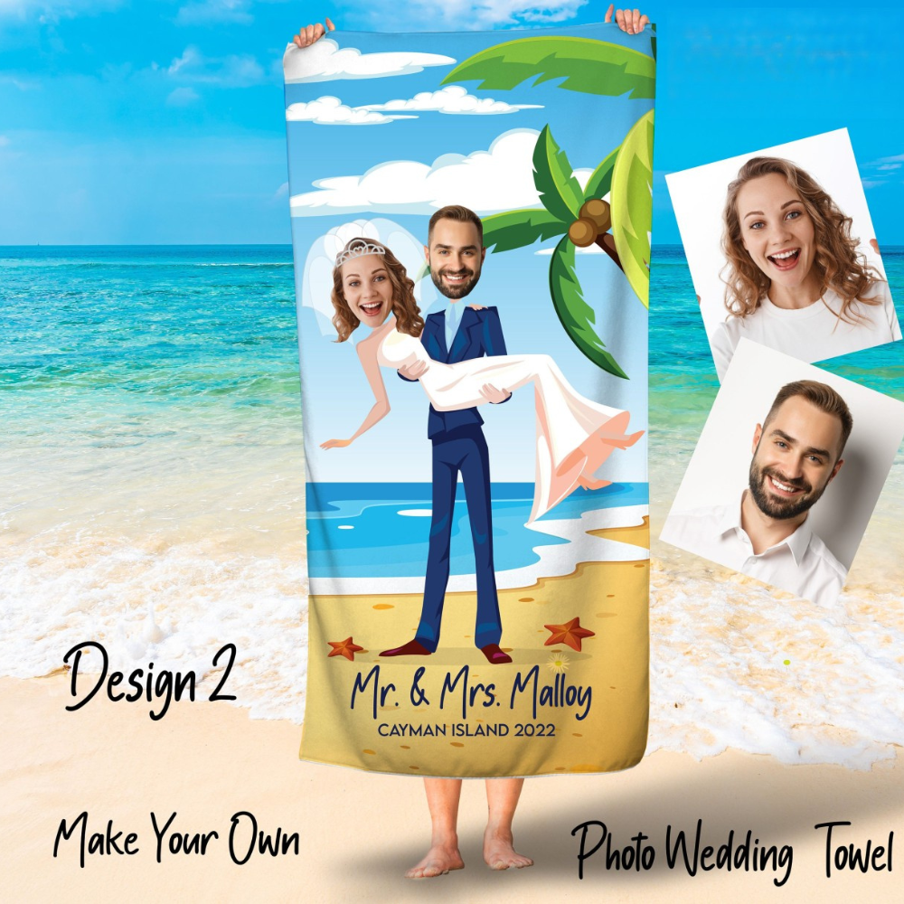 Your Face Wedding Beach Towels, Couples Beach Towels, Mr& Mrs Towels, Just Married Towel, Funny Bridal Shower, Beach Towels, Destination Wedding 3-2.png