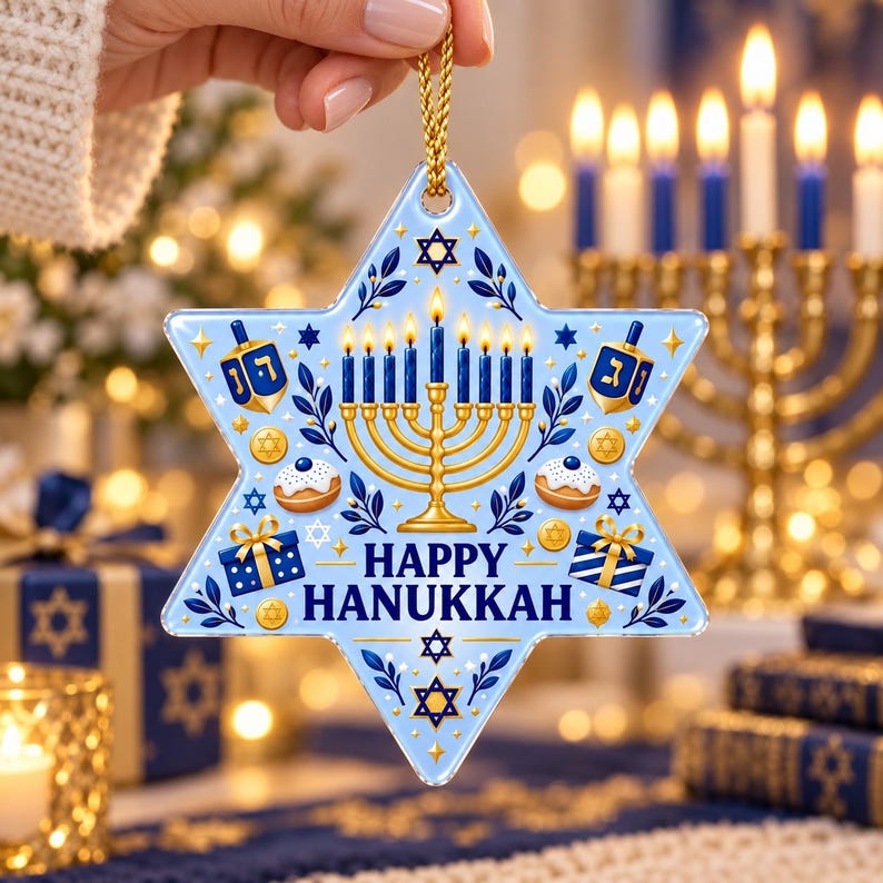Happy Hanukkah Star Ornament, Menorah Acylic Ornament, Jewish Holiday Decor, Festival of Lights Gift, Dreidel Keepsake, Decor 30158bf7-db90-4a28-b0f8-9bf554f6a3b5-mn2.jpg