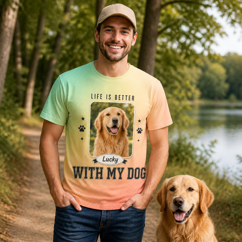 Life Is Better With My Dog — Custom Pet Photo AOP Tee - Lifestyle 1