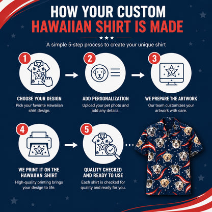 Custom Pet Face Stars & Stripes Hawaiian Shirt - How to customize