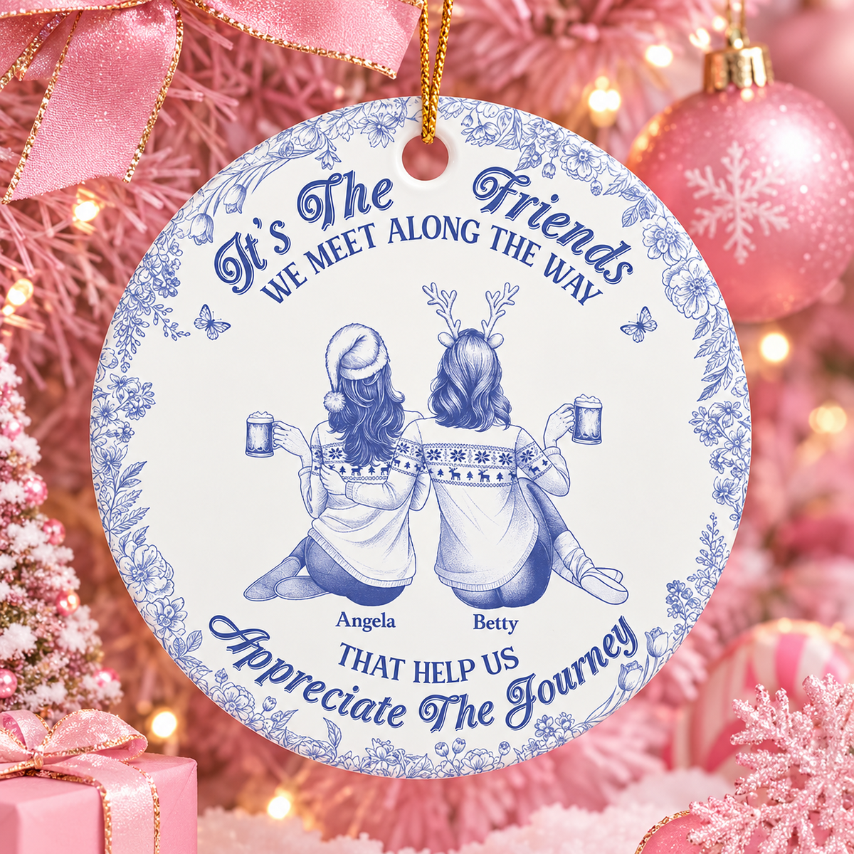 Friends We Meet Along The Way Toile De Jouy Besties - Personalized Circle Ceramic Ornament 30dbc64c-39ea-4e28-bf58-f281cda876b0-sdf.png