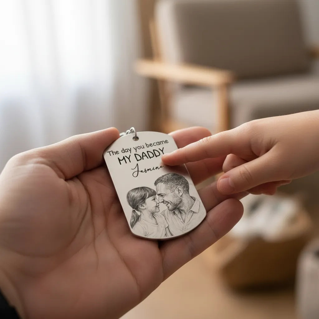 Custom Photo Pencil Sketch Calendar The Day You Became My Mom - Personalized Keychain