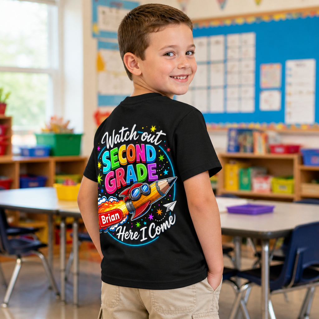 Watch Out Second Grade – Here I Come Kids Name Tee - Personalized T-Shirt - All over printed 3151bfec-43db-4338-9e3f-7fb909f146f0.jpg